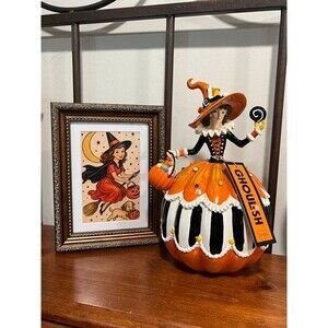 Ghoulish Candy Pumpkin Witch Decor